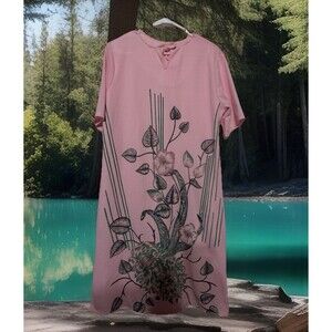 VTG Women’s  spring summer floral printed Sequins beautiful midi‎ dress Pink  M?